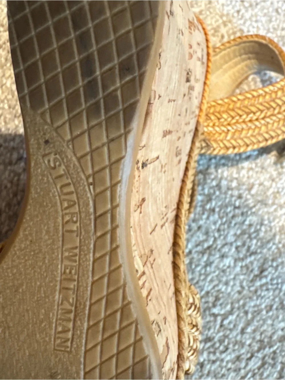 Stuart Weitzman Tan Woven Espadrille Wedge Sandals